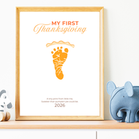 My First Thanksgiving Footprint Craft Printable, Baby's First Thanksgiving Keepsake, Pumpkin Pie Footprint Art, Newborn Thanksgiving Printable PDF