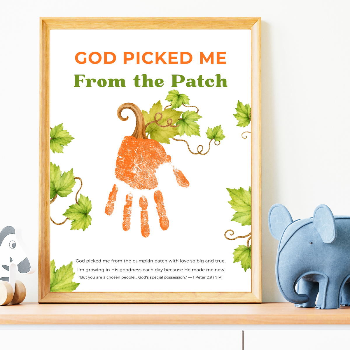 God Picked Me from the Patch Handprint Craft Printable, Christian Pumpkin Handprint Keepsake, Baby's First Fall, Preschool Autumn Activity