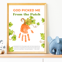 God Picked Me from the Patch Handprint Craft Printable, Christian Pumpkin Handprint Keepsake, Baby's First Fall, Preschool Autumn Activity