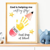 God Is Helping Me Write My Story First Day of School Pencil Handprint Craft | Christian Back to School Printable | Preschool Kindergarten Keepsake PDF