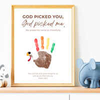 Christian Thanksgiving Turkey Handprint Craft Printable | God Picked You God Picked Me | Thanksgiving Bible Craft for Kids | Sunday School Activity