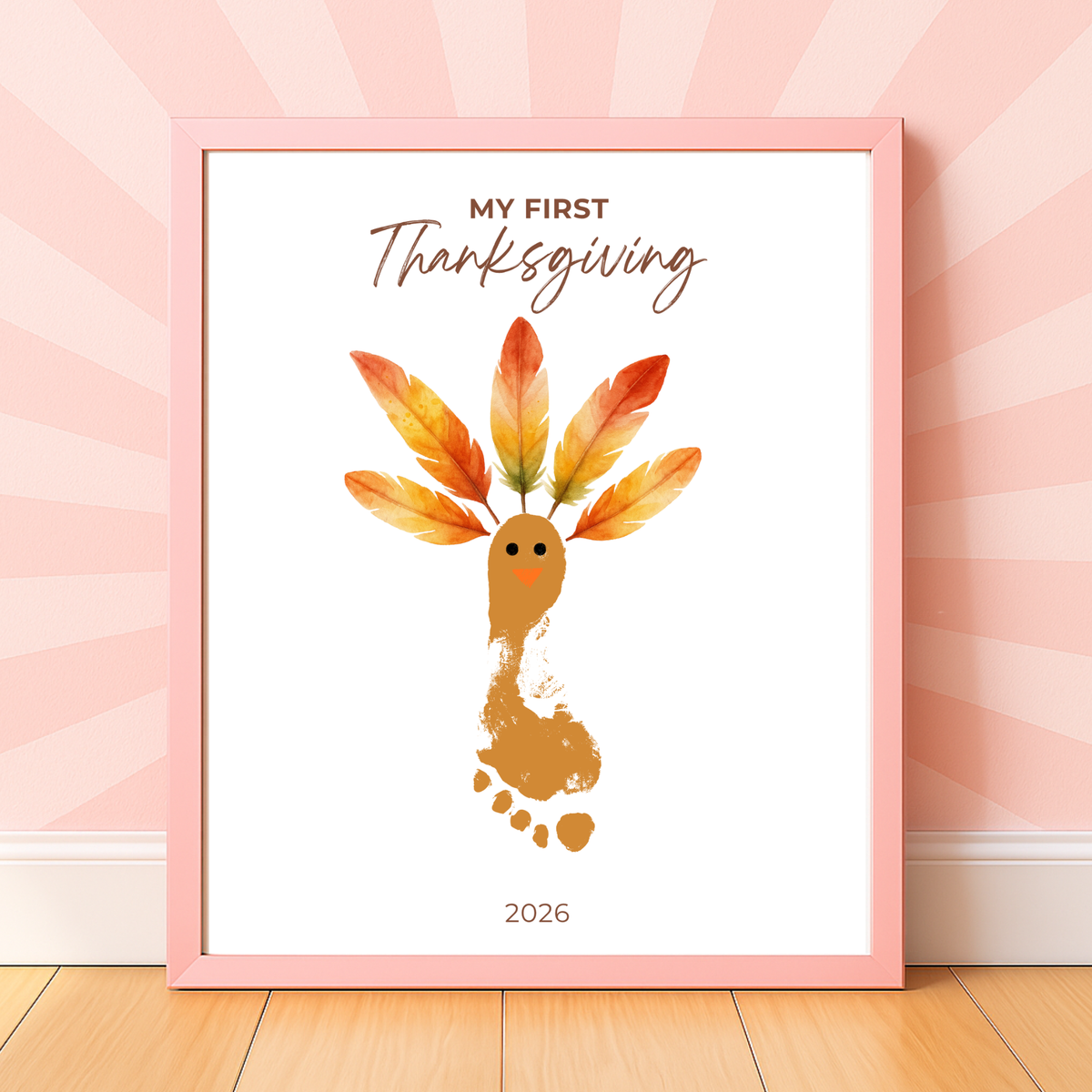 My First Thanksgiving Footprint Craft Printable | Baby Turkey Footprint Keepsake | Thanksgiving Baby Craft | Infant Toddler Thanksgiving Memory