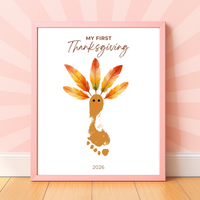 My First Thanksgiving Footprint Craft Printable | Baby Turkey Footprint Keepsake | Thanksgiving Baby Craft | Infant Toddler Thanksgiving Memory