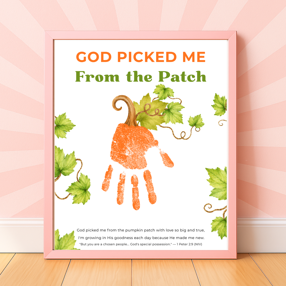 God Picked Me from the Patch Handprint Craft Printable, Christian Pumpkin Handprint Keepsake, Baby's First Fall, Preschool Autumn Activity