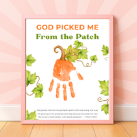 God Picked Me from the Patch Handprint Craft Printable, Christian Pumpkin Handprint Keepsake, Baby's First Fall, Preschool Autumn Activity