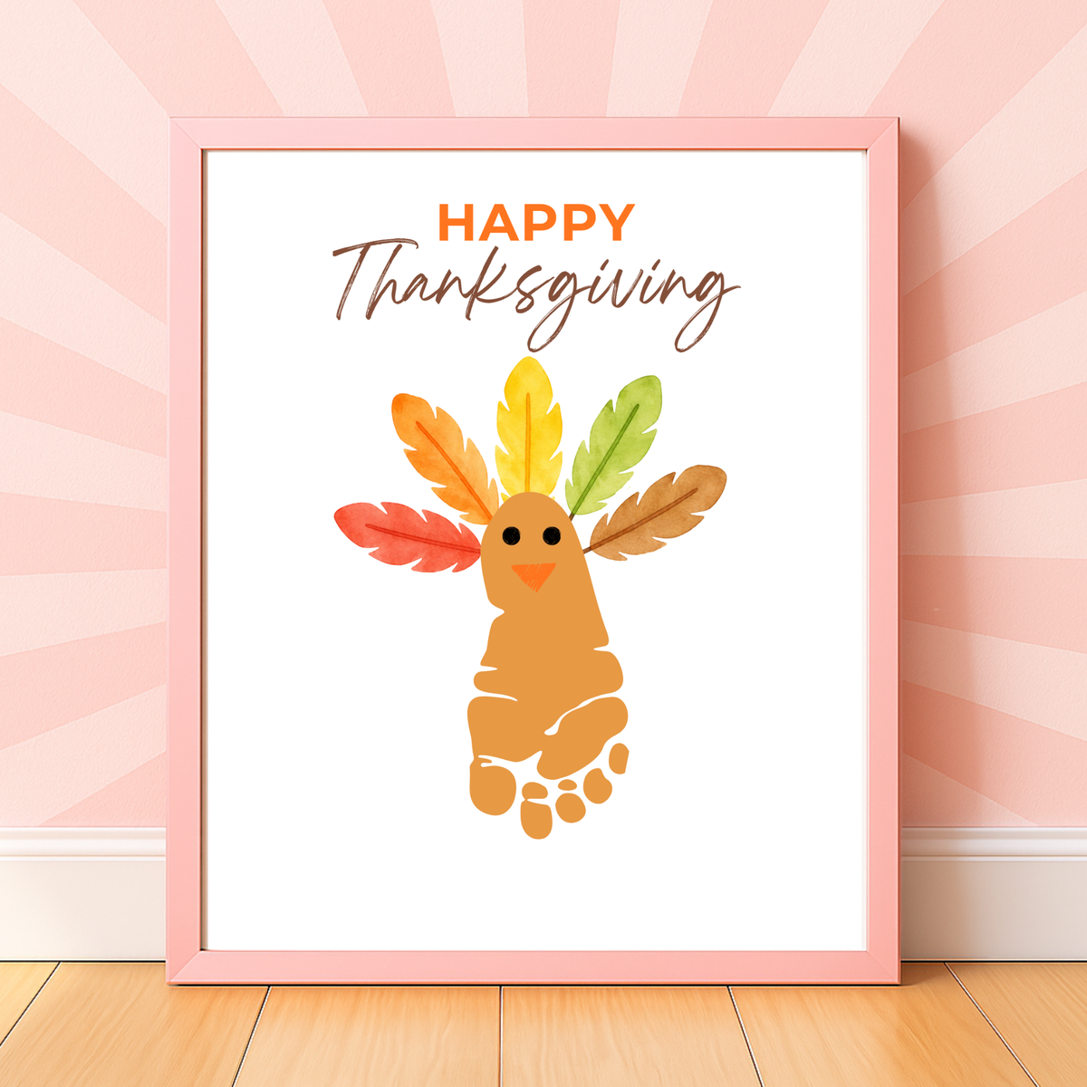 Happy Thanksgiving Footprint Craft Printable, Turkey Footprint Keepsake, Fall Thanksgiving Activity for Kids, Preschool Classroom Craft PDF