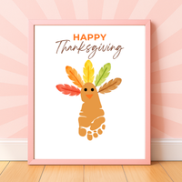 Happy Thanksgiving Footprint Craft Printable, Turkey Footprint Keepsake, Fall Thanksgiving Activity for Kids, Preschool Classroom Craft PDF