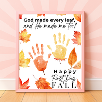 Christian First Day of Fall Handprint Craft Printable, Baby's First Fall Keepsake, God Made Every Leaf, Preschool Autumn Activity, Thanksgiving Craft