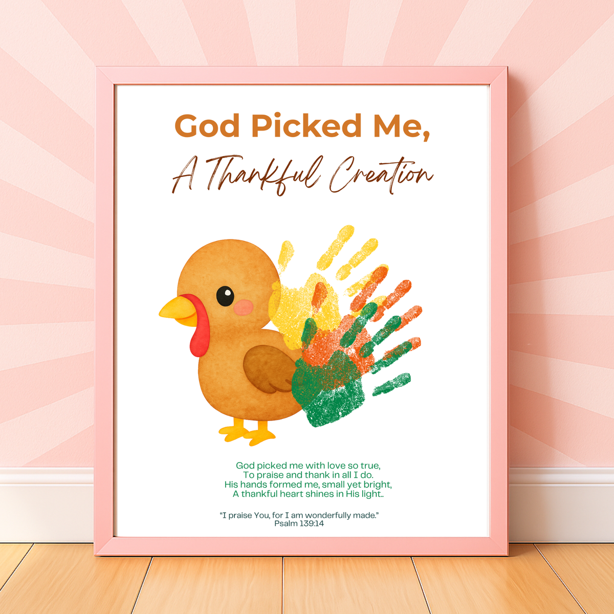 God Picked Me, A Thankful Creation Handprint Craft Printable | Christian Thanksgiving Activity | Preschool Turkey Keepsake