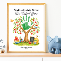 God Helps Me Grow This School Year Handprint Craft Printable, Christian First Day of School Keepsake, Apple Tree Handprint Activity, Preschool Kindergarten PDF