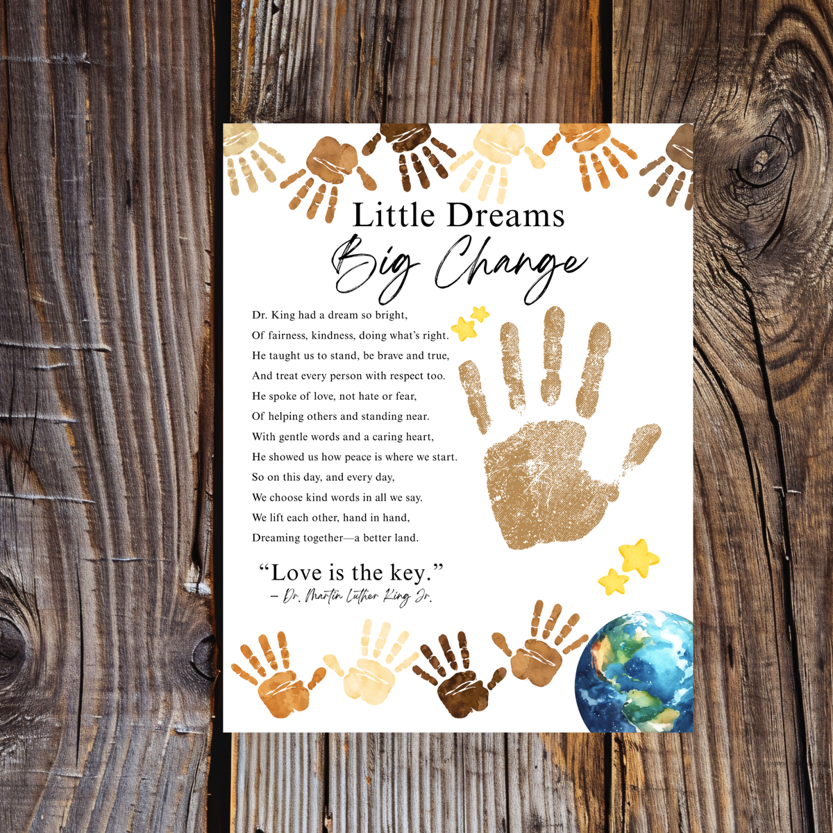 Martin Luther King Jr. Handprint Craft for Kids | MLK Day Little Dreams Big Change Printable Activity