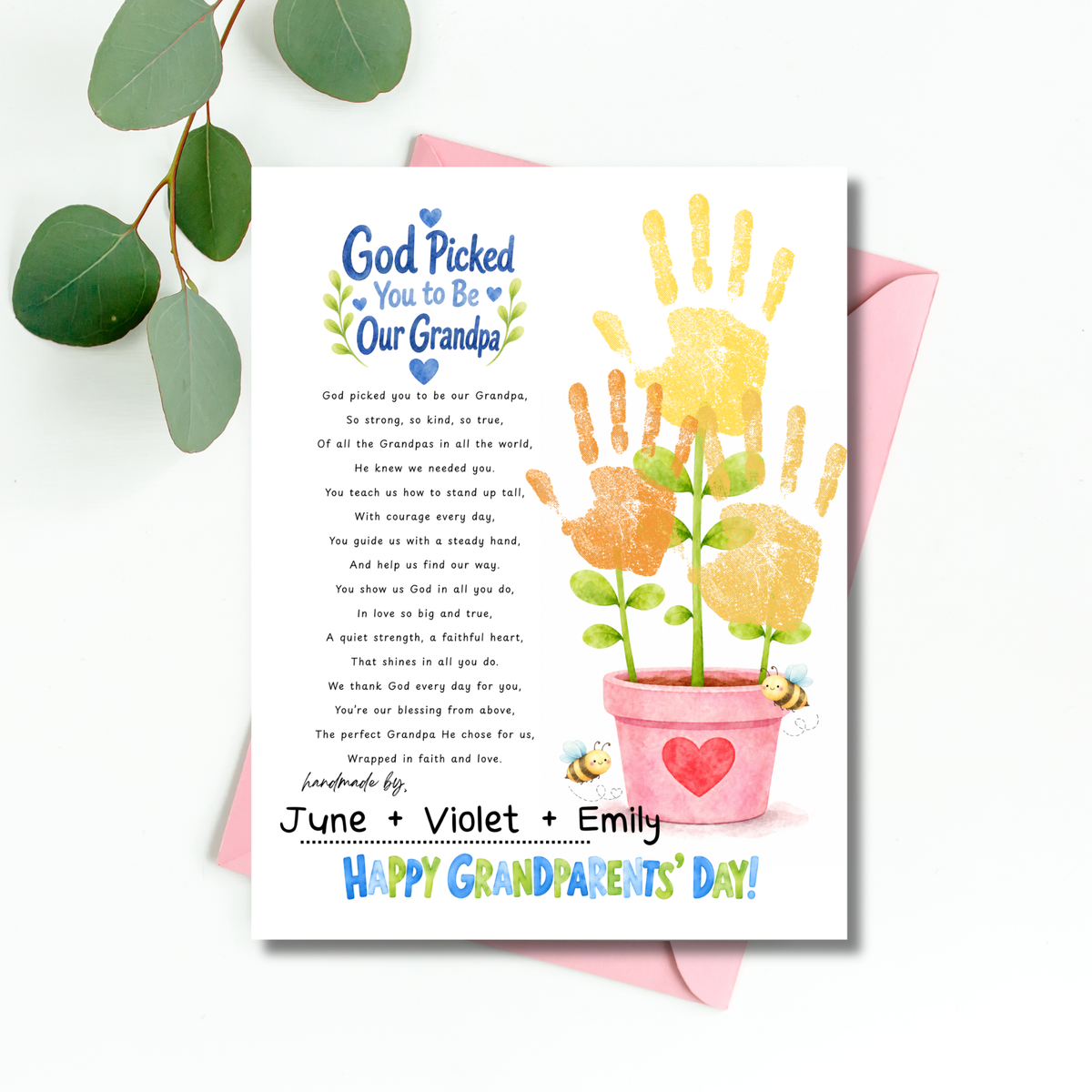 Grandparents Day Handprint Craft for Kids | God Picked You to Be My Grandpa & Our Grandpa Christian Keepsake