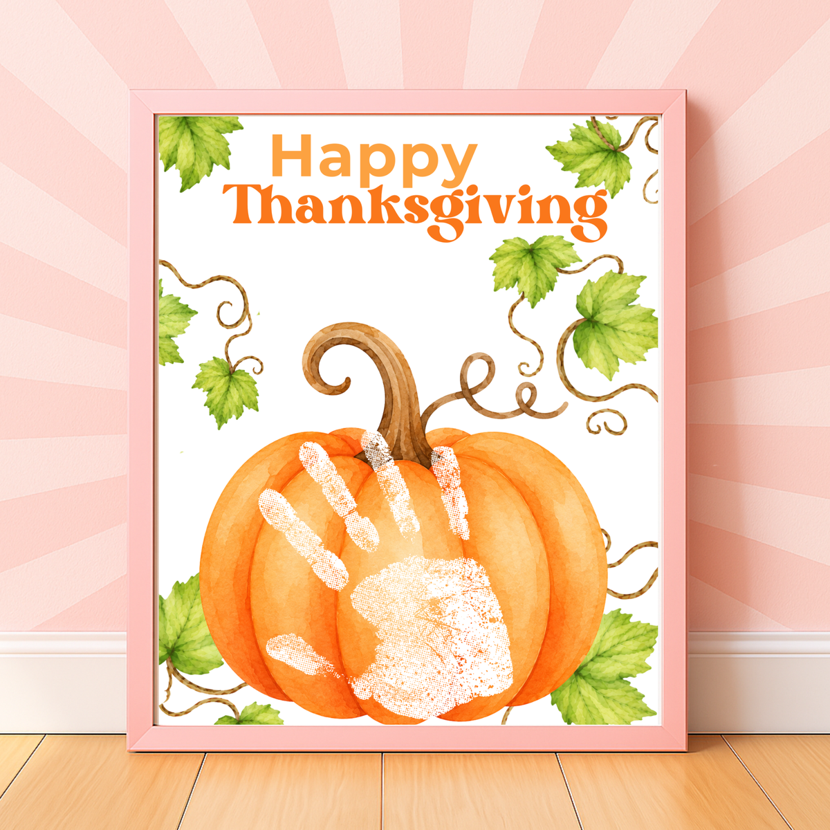 Happy Thanksgiving Pumpkin Handprint Craft Printable, Baby's First Thanksgiving Keepsake, Thanksgiving Handprint Activity, Preschool Fall Craft, Pumpkin Printable