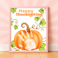 Happy Thanksgiving Pumpkin Handprint Craft Printable, Baby's First Thanksgiving Keepsake, Thanksgiving Handprint Activity, Preschool Fall Craft, Pumpkin Printable