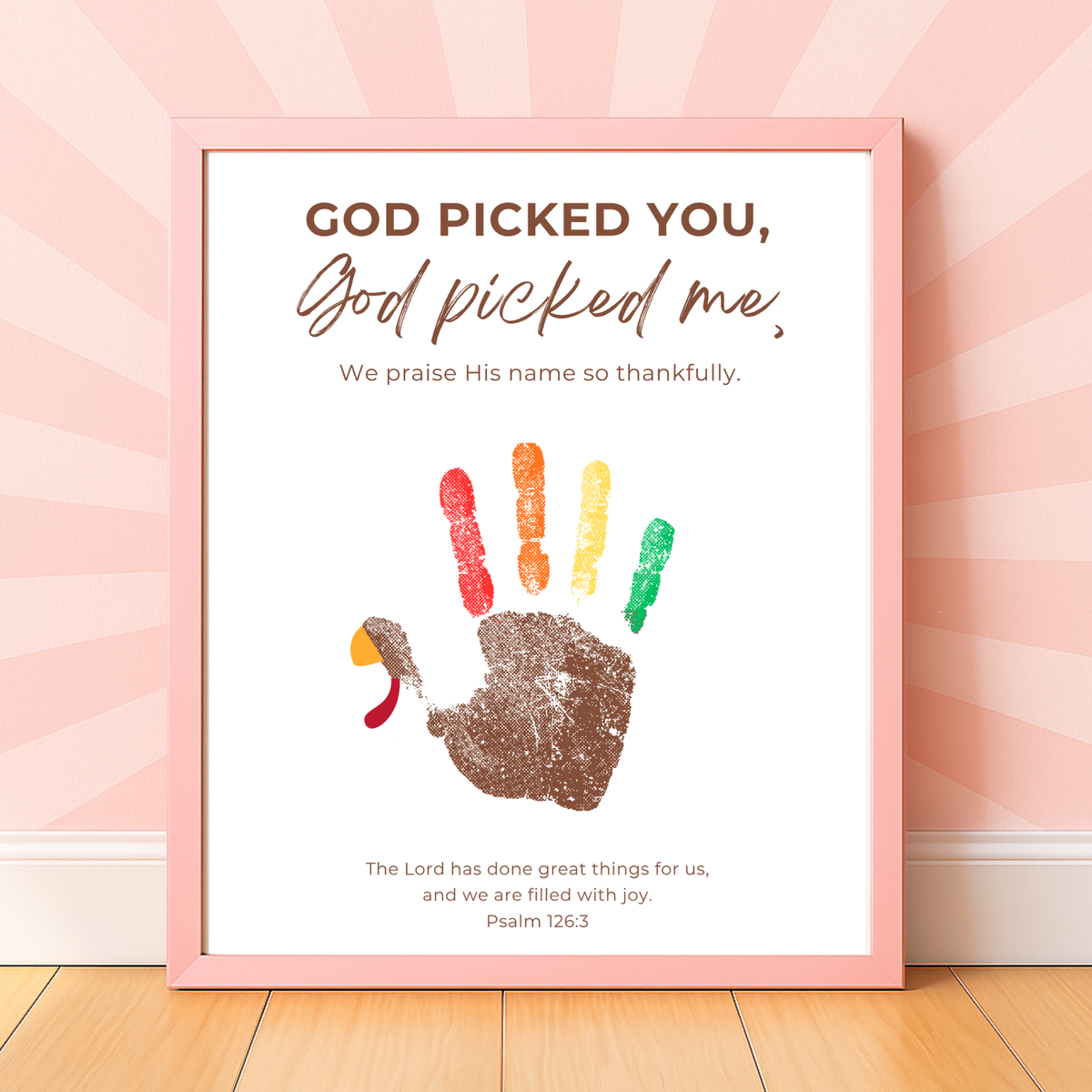 Christian Thanksgiving Turkey Handprint Craft Printable | God Picked You God Picked Me | Thanksgiving Bible Craft for Kids | Sunday School Activity