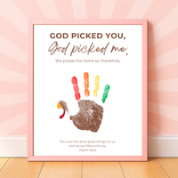 Christian Thanksgiving Turkey Handprint Craft Printable | God Picked You God Picked Me | Thanksgiving Bible Craft for Kids | Sunday School Activity