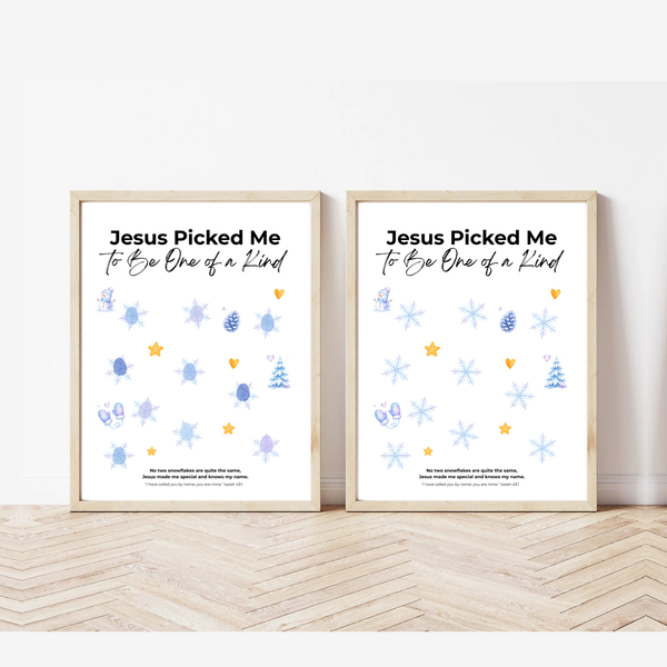 Jesus Picked Me to Be One of a Kind Fingerprint Snowflake Craft | Christian Winter Printable for Kids