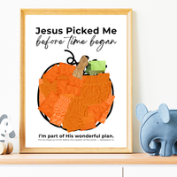 Jesus Picked Me Before Time Began Pumpkin Craft | Christian Fall Printable | Preschool Thanksgiving Activity