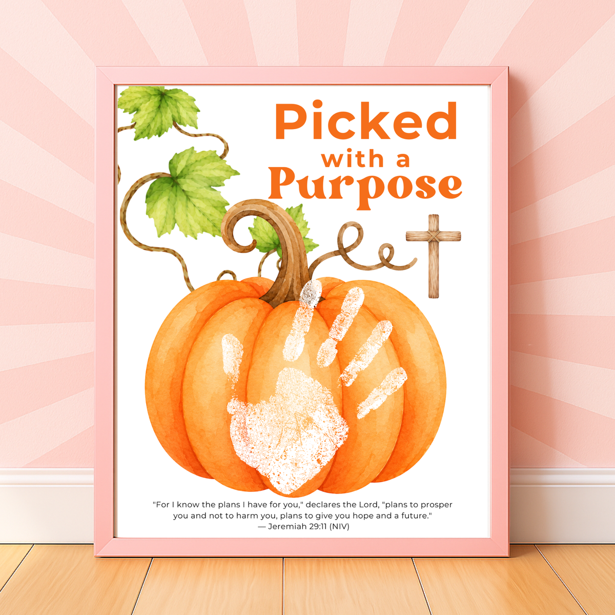 Picked with a Purpose Pumpkin Handprint Craft Printable, Christian Pumpkin Keepsake, Baby's First Fall, Faith-Based Autumn Activity