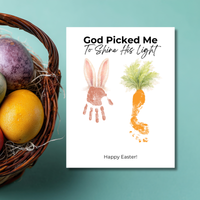 God Picked Me to Shine His Light Easter Handprint Craft Printable | Christian Bunny & Carrot Keepsake | Faith-Based Kids Easter Activity PDF
