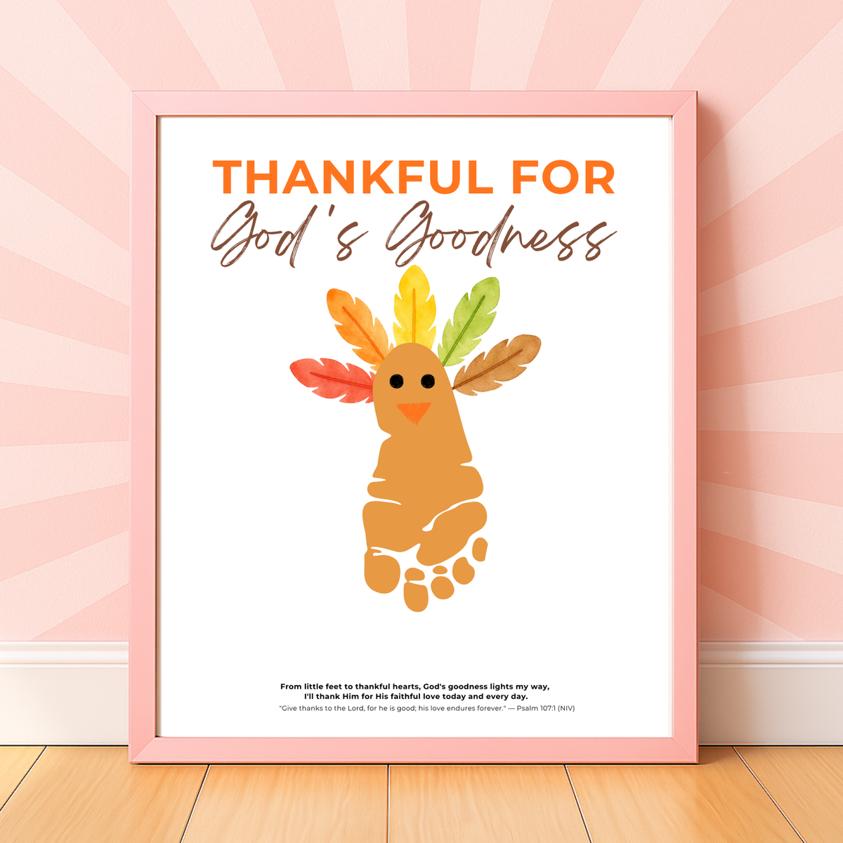 Christian Thanksgiving Footprint Craft Printable, Thankful for God's Goodness, Turkey Footprint Keepsake, Sunday School Thanksgiving Activity PDF