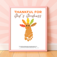 Christian Thanksgiving Footprint Craft Printable, Thankful for God's Goodness, Turkey Footprint Keepsake, Sunday School Thanksgiving Activity PDF