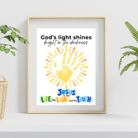 God’s Light Shines Handprint Craft for Kids | Jesus Life Light Truth Christian Printable | Bible Sunday School Activity