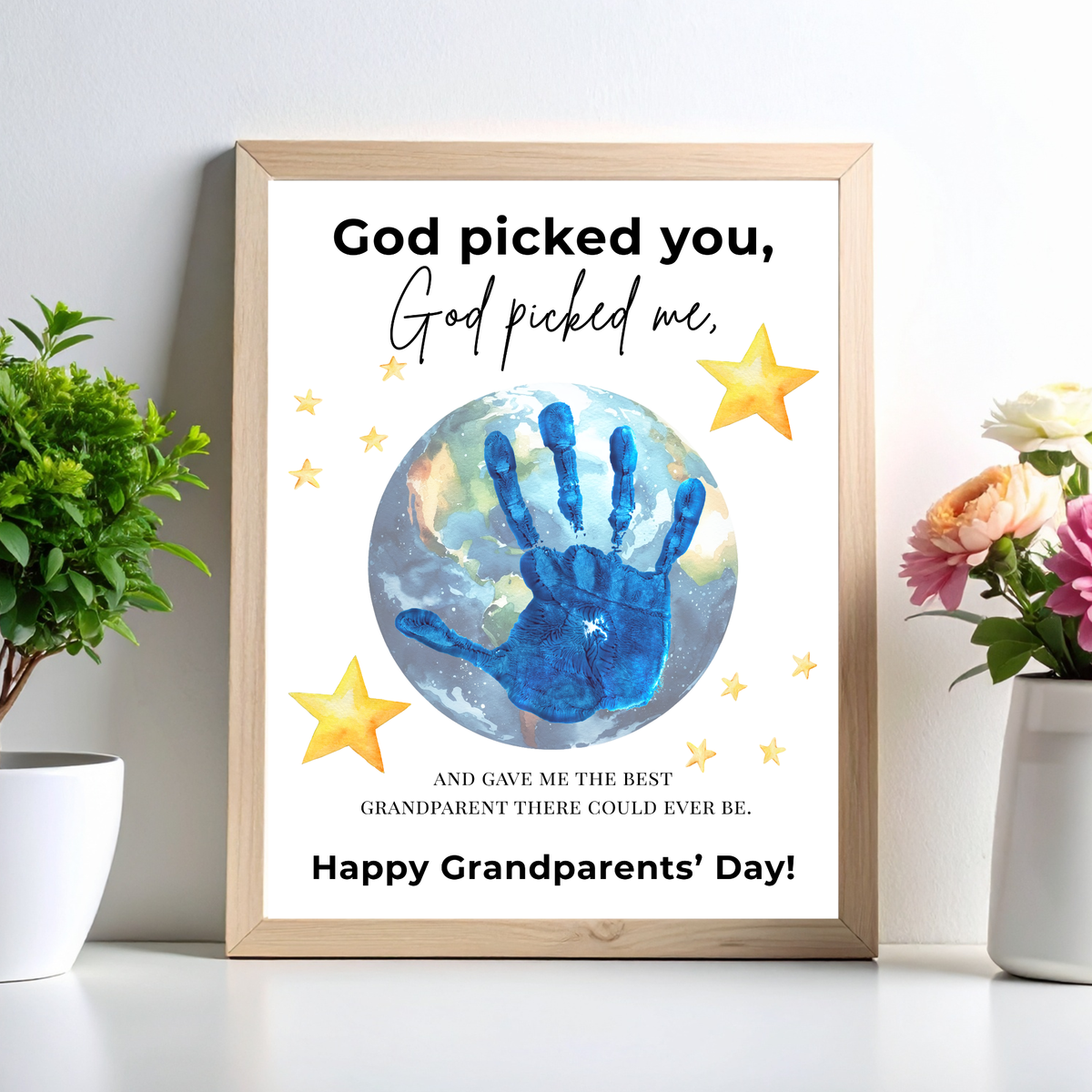 Grandparents Day Handprint Craft Printable | “God Picked You, God Picked Me” Faith-Based Grandparent Keepsake | Kids Christian Art PDF