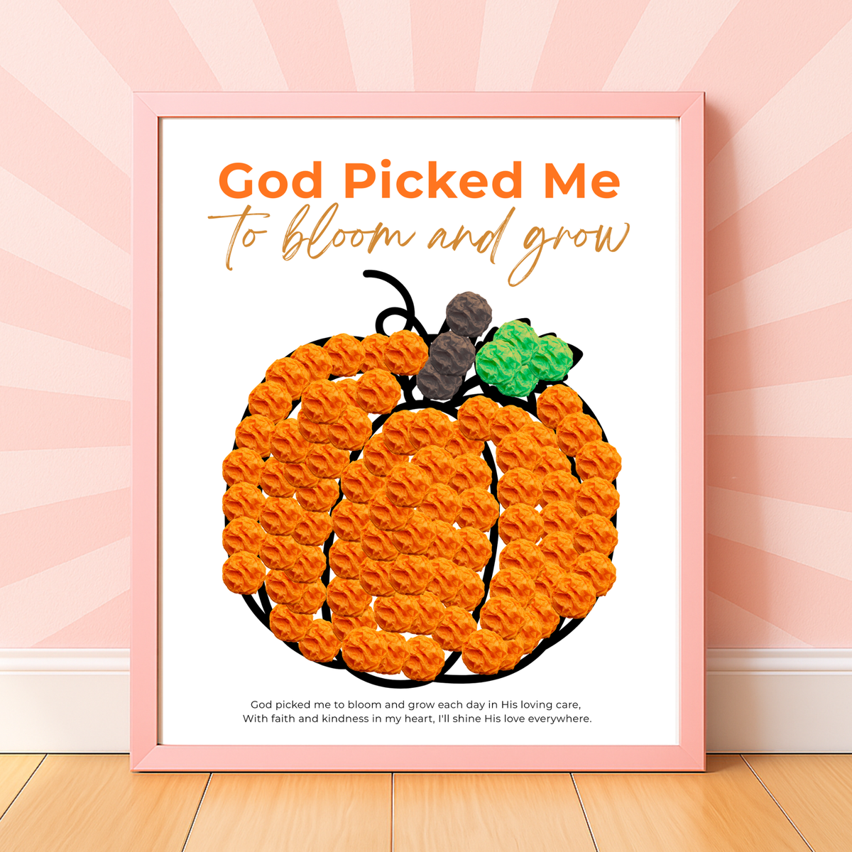 God Picked Me to Bloom and Grow Pumpkin Craft Printable, Christian Pumpkin Coloring Page, Fall Fine Motor Activity, Preschool Harvest Craft
