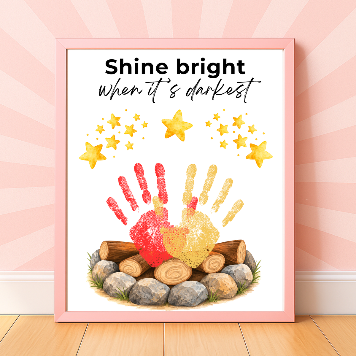 Campfire Handprint Craft Printable | Shine Bright When It's Darkest | Fall Campfire Keepsake | Halloween Thanksgiving Preschool Activity