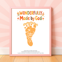 Christian Pie Footprint Craft Printable, Wonderfully Made by God Keepsake, Baby Footprint Art, Fall Thanksgiving Activity, Psalm 139:14 PDF