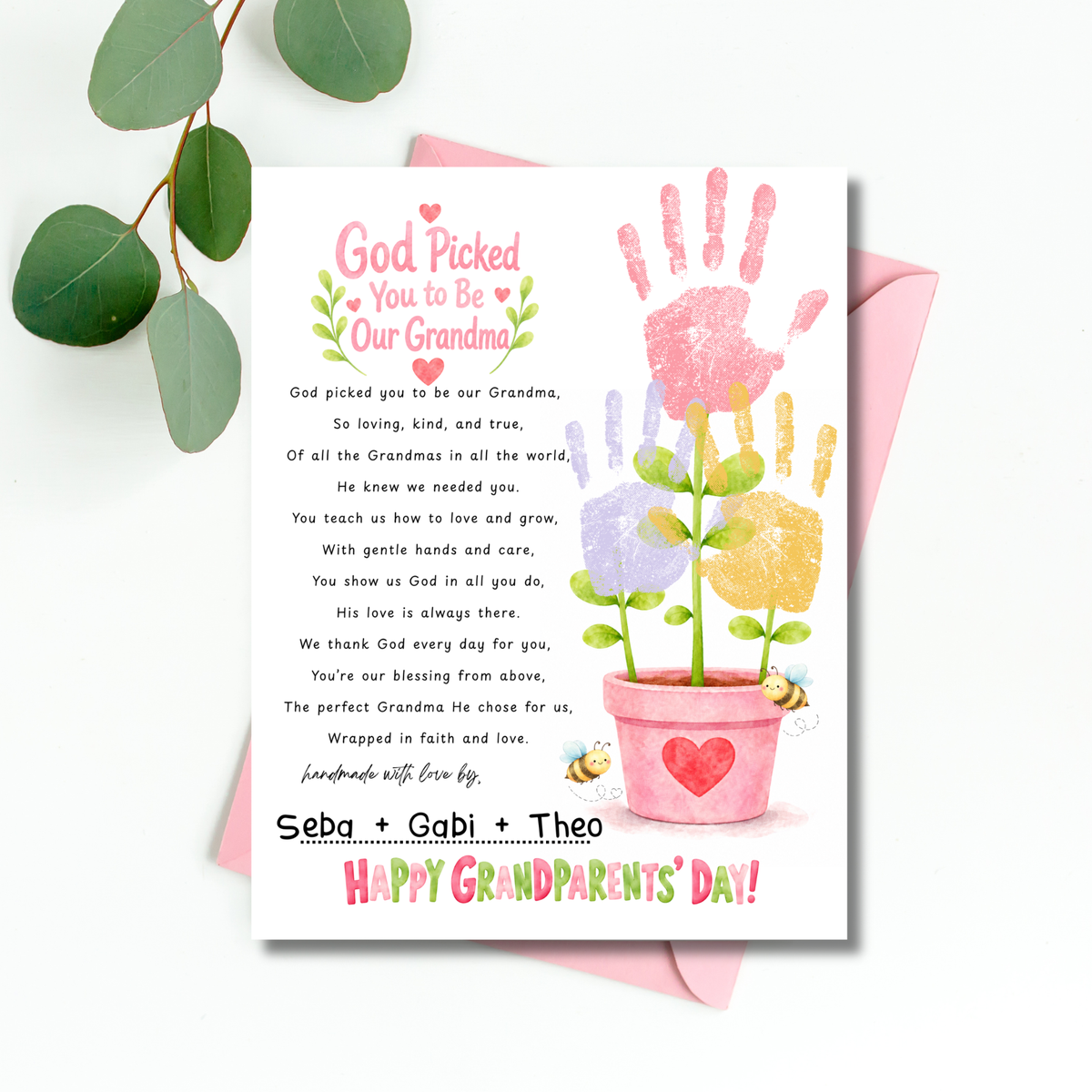 Grandma Grandparents Day Handprint Craft for Kids | God Picked You to Be My Grandma Christian Keepsake
