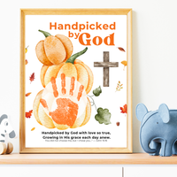 Handpicked by God Pumpkin Handprint Craft | Christian Thanksgiving Printable | Fall Harvest Keepsake