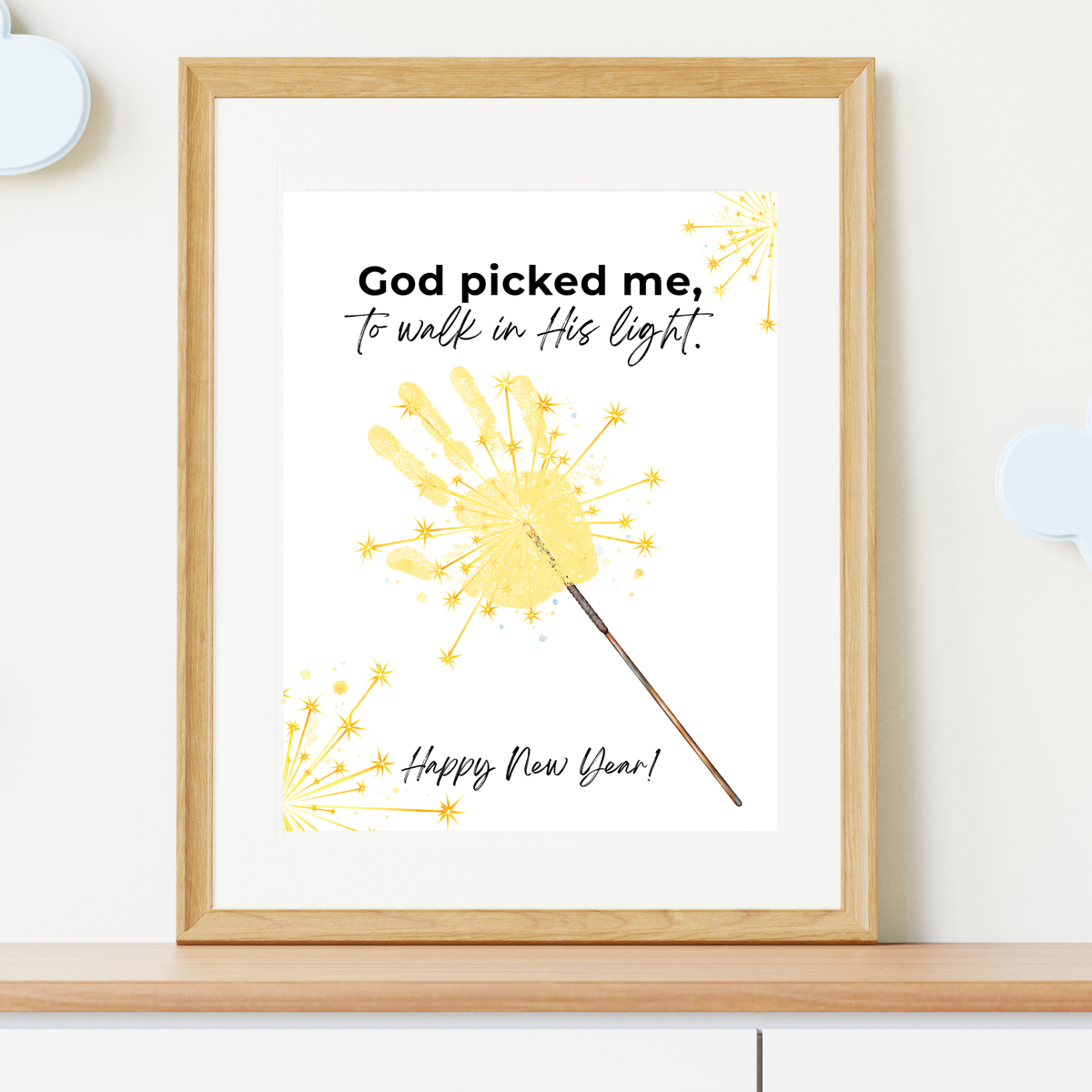 God Picked Me to Walk in His Light New Year Handprint Craft | Christian Sparkler Printable | New Year's Eve Fingerprint Activity | Preschool Christian Keepsake