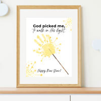 God Picked Me to Walk in His Light New Year Handprint Craft | Christian Sparkler Printable | New Year's Eve Fingerprint Activity | Preschool Christian Keepsake
