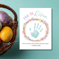 He Is Risen Easter Handprint Craft Printable | Christian Resurrection Keepsake Art | Matthew 28:6 Bible Verse Activity PDF