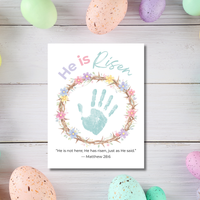 He Is Risen Easter Handprint Craft Printable | Christian Resurrection Keepsake Art | Matthew 28:6 Bible Verse Activity PDF