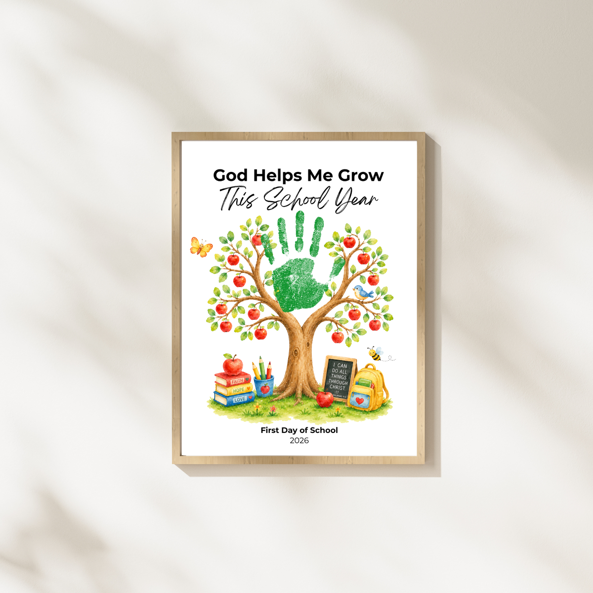 God Helps Me Grow This School Year Handprint Craft Printable, Christian First Day of School Keepsake, Apple Tree Handprint Activity, Preschool Kindergarten PDF