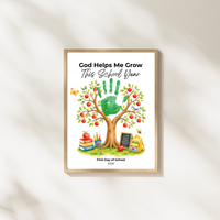 God Helps Me Grow This School Year Handprint Craft Printable, Christian First Day of School Keepsake, Apple Tree Handprint Activity, Preschool Kindergarten PDF