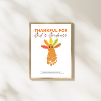 Christian Thanksgiving Footprint Craft Printable, Thankful for God's Goodness, Turkey Footprint Keepsake, Sunday School Thanksgiving Activity PDF
