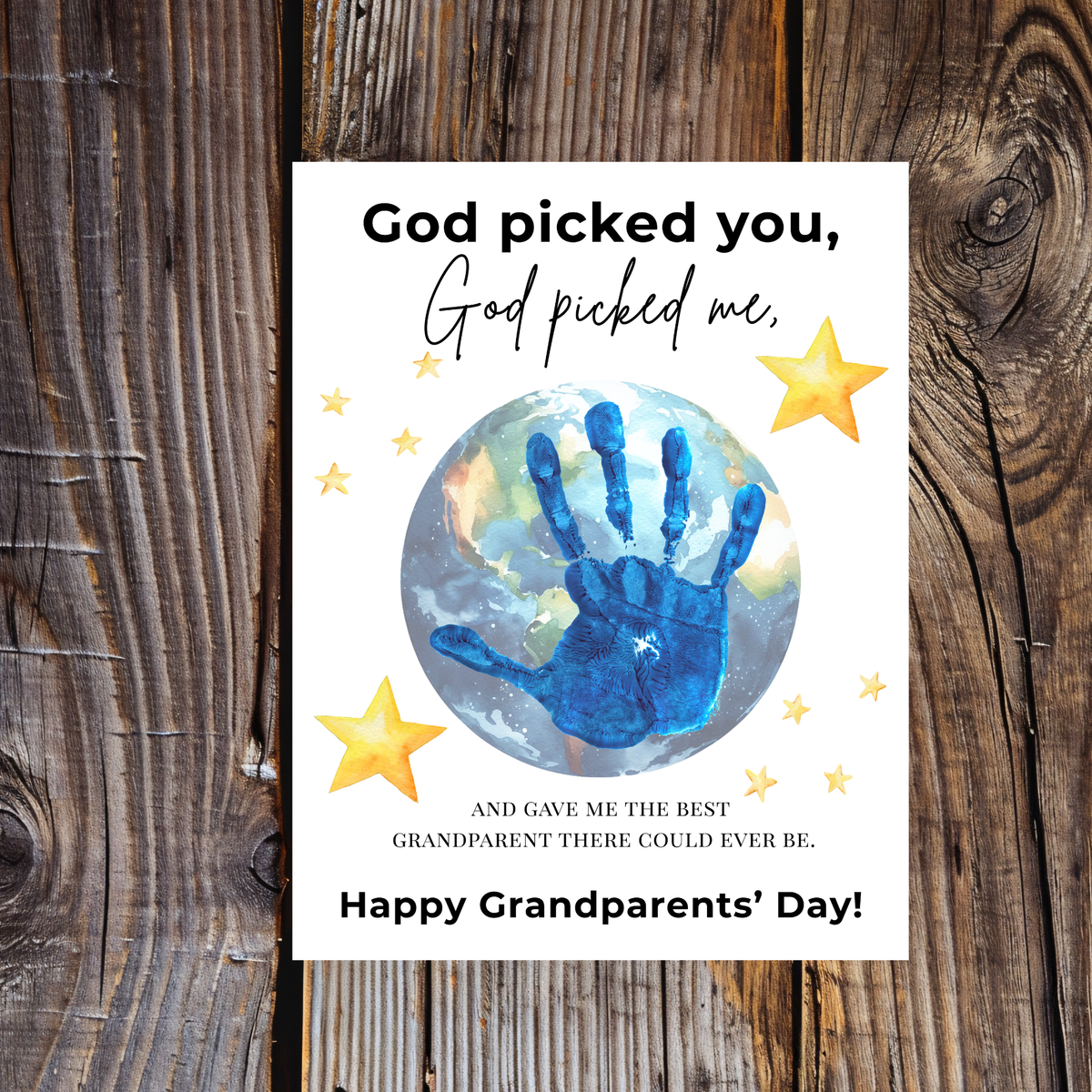 Grandparents Day Handprint Craft Printable | “God Picked You, God Picked Me” Faith-Based Grandparent Keepsake | Kids Christian Art PDF