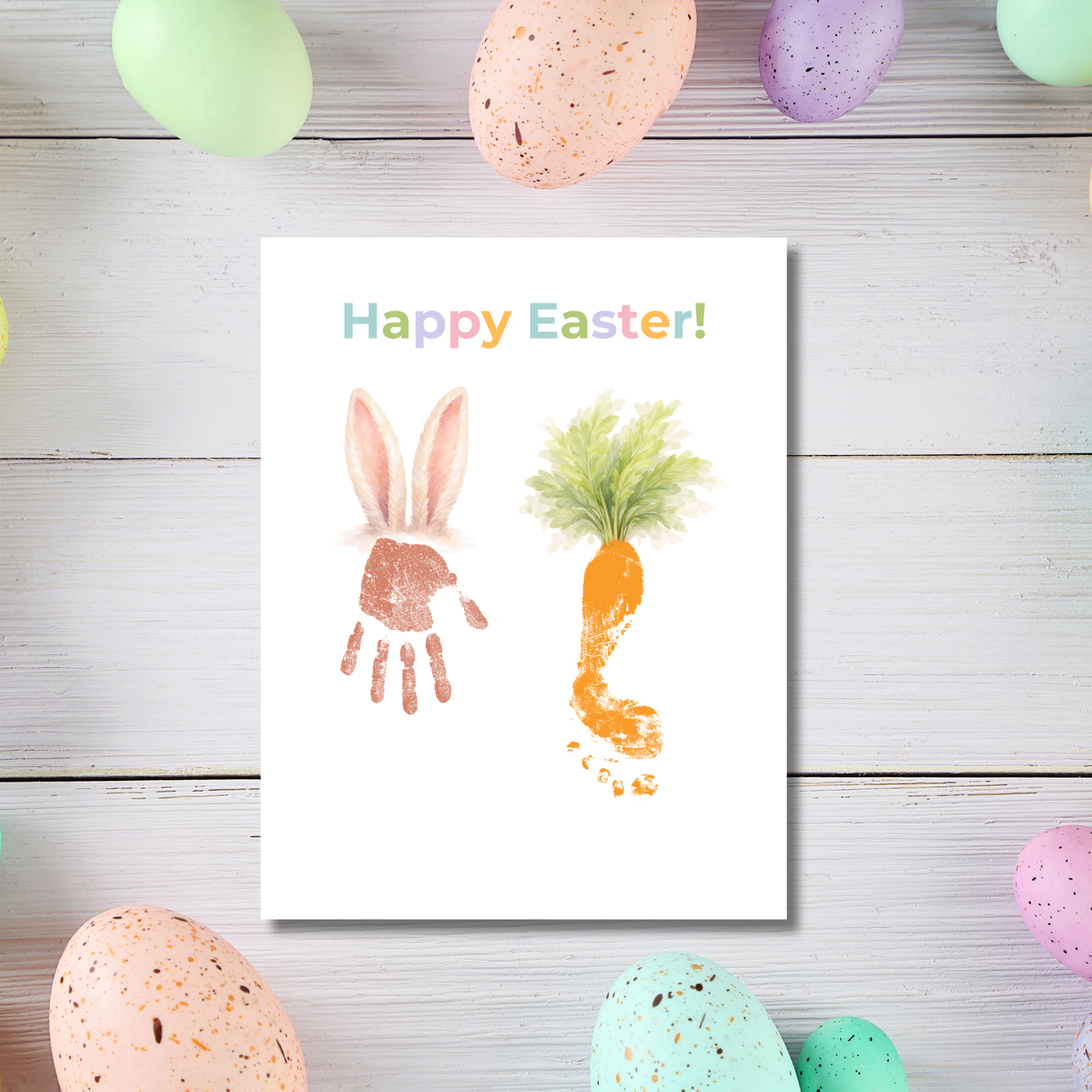 Happy Easter Bunny & Carrot Handprint Keepsake Printable | Easter Memory Art | Spring Kids Activity PDF
