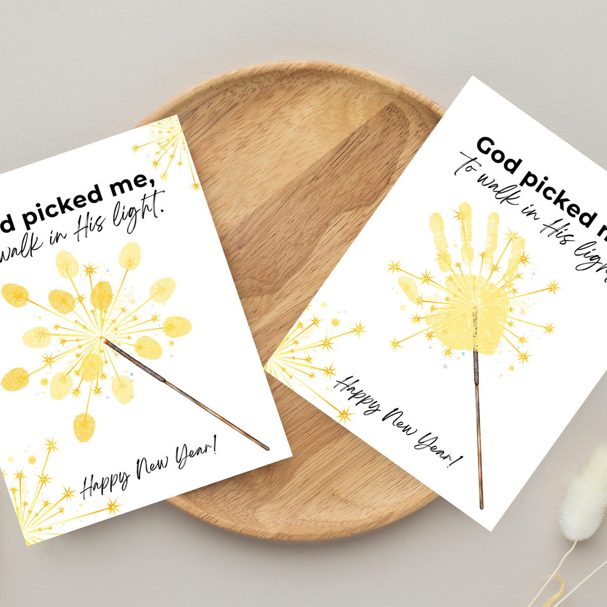 God Picked Me to Walk in His Light New Year Handprint Craft | Christian Sparkler Printable | New Year's Eve Fingerprint Activity | Preschool Christian Keepsake