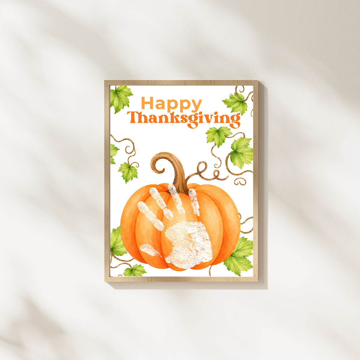 Happy Thanksgiving Pumpkin Handprint Craft Printable, Baby's First Thanksgiving Keepsake, Thanksgiving Handprint Activity, Preschool Fall Craft, Pumpkin Printable