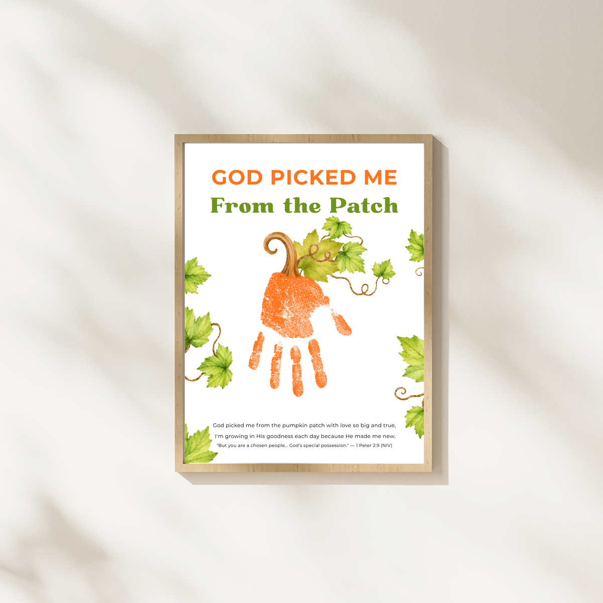 God Picked Me from the Patch Handprint Craft Printable, Christian Pumpkin Handprint Keepsake, Baby's First Fall, Preschool Autumn Activity
