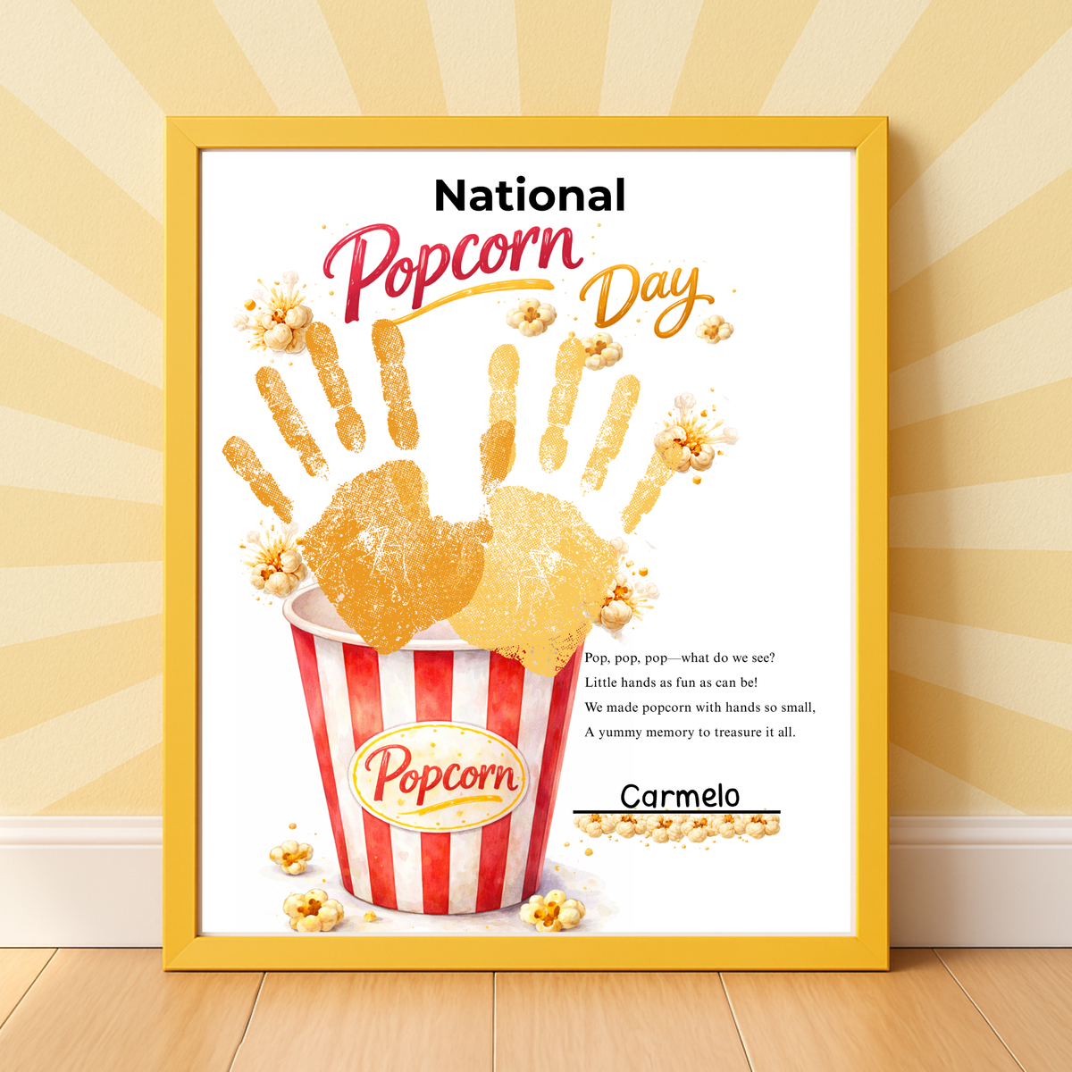 National Popcorn Day Handprint Craft for Kids | Preschool Fine Motor Printable Activity