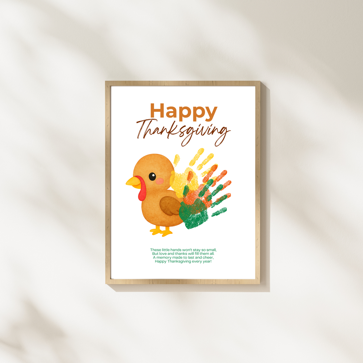 Happy Thanksgiving Turkey Handprint Craft Printable | Thanksgiving Handprint Keepsake | Preschool Fall Activity PDF