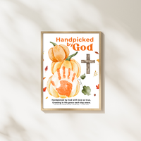 Handpicked by God Pumpkin Handprint Craft | Christian Thanksgiving Printable | Fall Harvest Keepsake