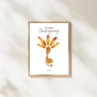 My First Thanksgiving Footprint Craft Printable | Baby Turkey Footprint Keepsake | Thanksgiving Baby Craft | Infant Toddler Thanksgiving Memory