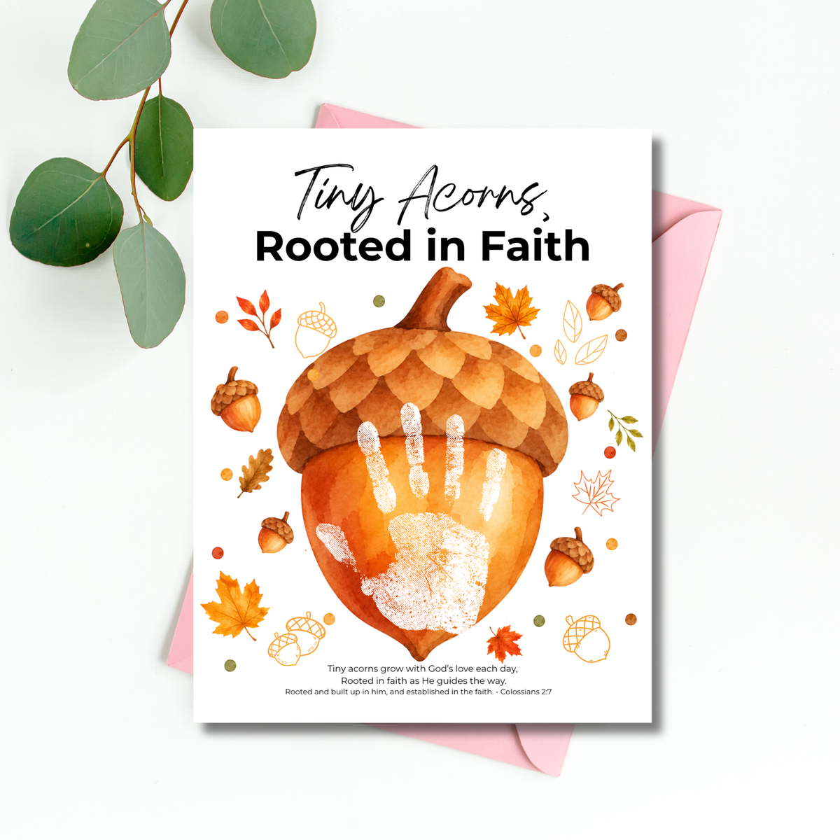 Christian Fall Acorn Handprint Craft for Kids | Tiny Acorns Rooted in Faith Bible Activity
